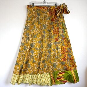 EARTHBOUND TRADING CO Sari Wrap Boho Skirt NWT One Size Baroque Print